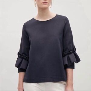 COS Navy Women's Top with Pleated Sleeves